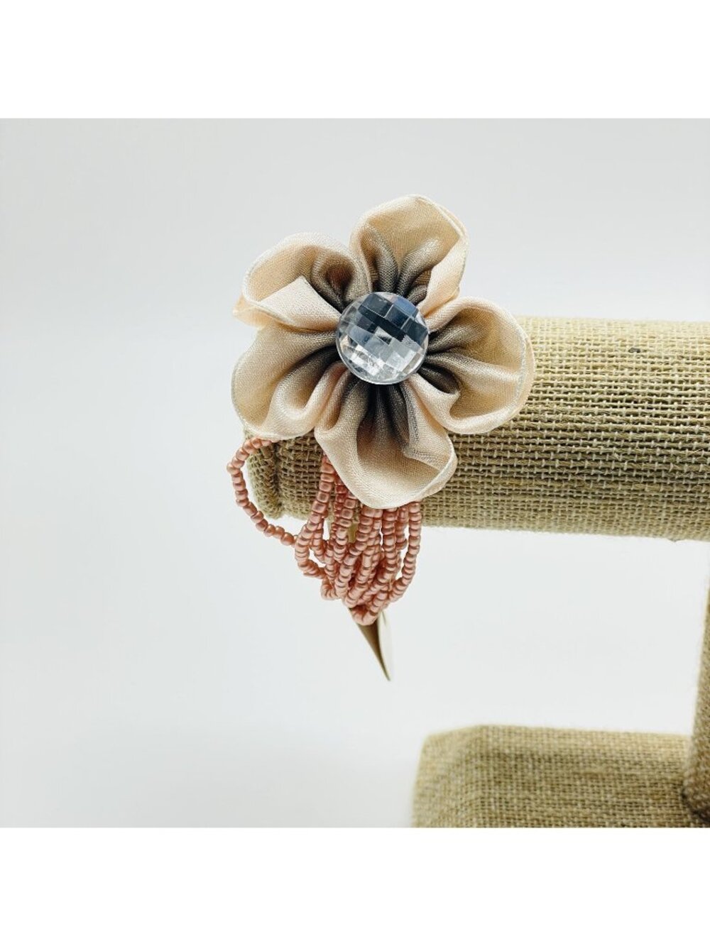 My Style Rose Gold Tone Multi Strand Beaded Flower Stretch Bracelet Rhinestone